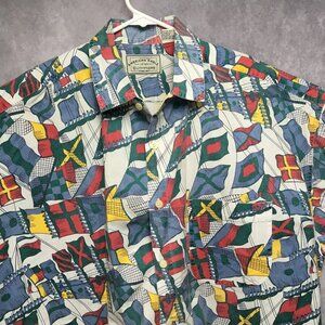 Vintage American Eagle Mens Flag Shirt size Large Short Sleeve‎ Button Up AE